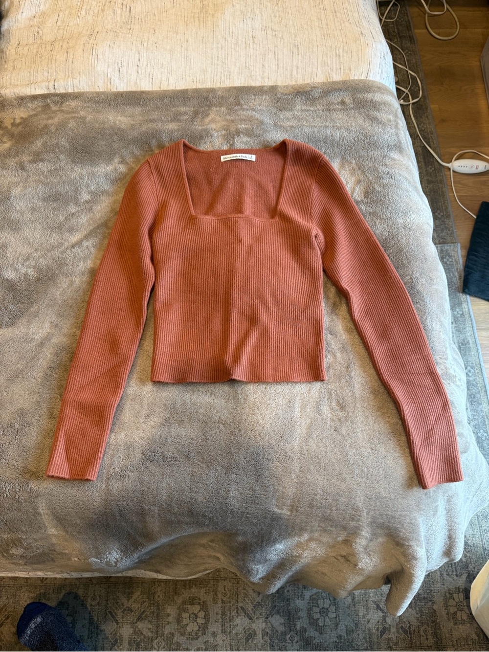 Abercrombie & Fitch Square-Neck Ribbed Crop Top - Burnt Orange